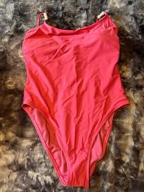 Shade & Shore Coral Pink One-Piece Swimsuit with Beaded Straps